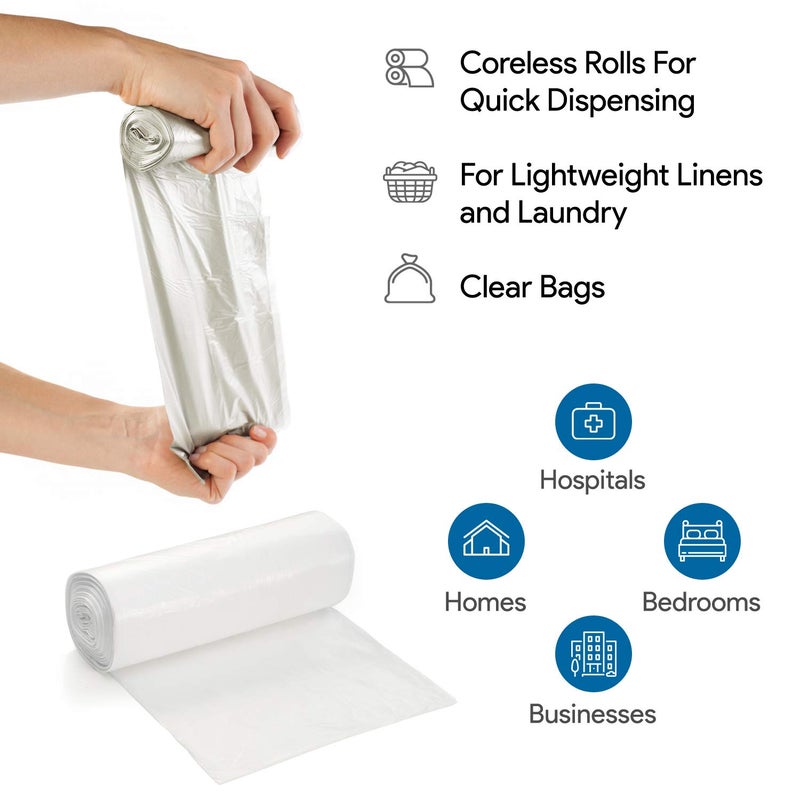 ProCure 7-10 Gallon Clear Garbage Can Liners, 100 Count - Small - Medium Trash Can Liners - High Density, Thin, Lightweight, 8 Microns - for Office, Home, Hospital Wastebaskets - 2 Coreless Rolls - Image 2